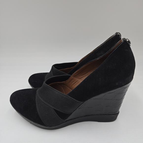 Donald Pliner CARLA Black Suede and Patent Leather Wedge Heel Pumps Size 8 M - Picture 3 of 8